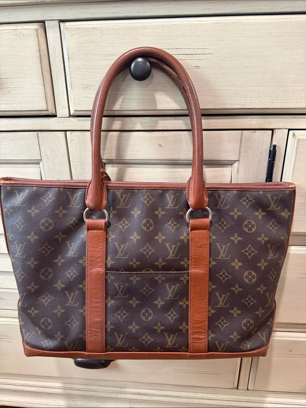 Louis Vuitton Brown Monogram Canvas Carryall with Tan Leather Trim
